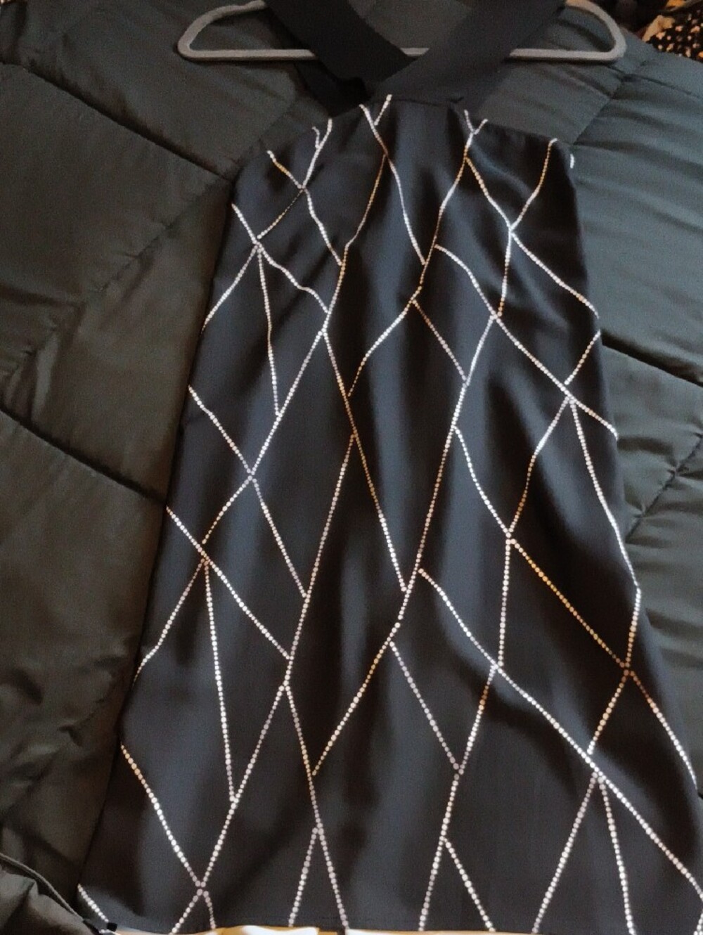 Cross-Neck Black Diamond-Grid Dress M NWOT